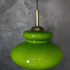Vintage (diep)groene Space Age / Mid Century Hanglamp Met Kap Van Opaline Glas thumbnail 11