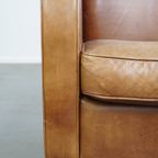 Prachtige Strak Gevormde Rundleren Design Fauteuil/ Armchair In Een Lichte Cognac Kleur thumbnail 14
