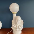 Witte Jaren 70- 80 Keramische Lamp, Pierrot - Jaren 80 Bollamp. Keramiek Art Eighties Tafellamp thumbnail 3