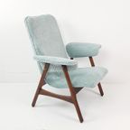 Vintage Fauteuil Teakhout Licht Blauwe Ribstof Nieuw thumbnail 3