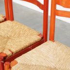 Leuke Set Van 3 Rode Vintage Houten Stoelen Uit De Jaren ’70 Met Een Gevlochten Rieten Zitting thumbnail 15