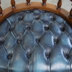 Fijne, Blauwe Rundlederen Chesterfield Bureaustoel Met Mooie Details thumbnail 7