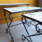 Vintage Smeedijzeren Mimiset, Nesting Tables Met Tegeltjes thumbnail 2