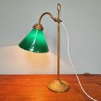 Art Deco Bureaulamp In Messing En Groene Conische Opaline thumbnail 17