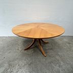 Vintage Salontafel Rond, Notenhout, Middenpoot - Alma 100cm thumbnail 2