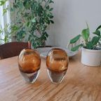 Set Van 2 Mondgeblazen Glas Vazen, Cognac thumbnail 4