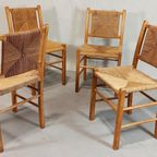 Set Van 4 Vintage Hout En Riet Eetkamerstoelen thumbnail 17