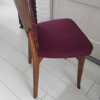 Vintage Houten Stoel Met Bordeauxrode Stoffen Zitting thumbnail 2