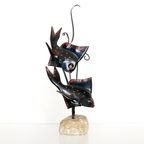 Vintage Metalen Vis Sculptuur Op Een Steen, Hollywood Regency Decoratie thumbnail 2