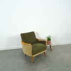 Groen Fluweel Stoffen Fauteuil Met Houten Leuningen thumbnail 8
