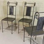 Set Van 4 Vintage Ijzer En Leer Stoelen, Zwart thumbnail 7