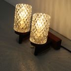 Vintage Dubbele Wandlamp - Hout, Glas Jaren '60 | 01198 thumbnail 2