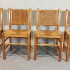 Set Van 4 Vintage Hout En Riet Eetkamerstoelen thumbnail 12