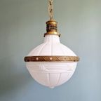 Grote Art Deco-Hanglamp In Witte Opaline En Messing, 1920 thumbnail 2