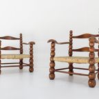 Set Of Oak And Rush Bobbin Armchairs Attributed To Charles Dudouyt, 1940S thumbnail 9
