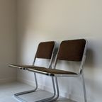 Vier Vintage Buisframe Stoelen Met Bruine Velour Stof thumbnail 9