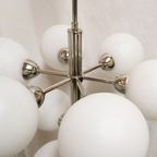 Vintage Design Sputnik Lamp Chroom Met 9 Opaline Bollen, Jaren '60 thumbnail 5