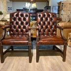 4 X Engelse Chesterfield Fauteuils / Stoelen Als Nieuw Dark Rust Gainsborough thumbnail 4