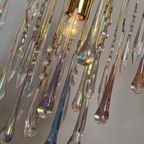 Murano Teardrop Kroonluchter Hanglamp Vintage Goud Frame Opaline Pegels thumbnail 5