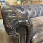 Gave Vintage Chesterfield 3 Zits Bank Zwart Leer thumbnail 2