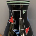Black Glass Vase With Enamel Decoration By Veb Wasungen 1970S thumbnail 4