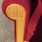 Rieten Bank Vintage Design Rood Bordeaux Rode Stof Opvouwbaar Bedbank thumbnail 13