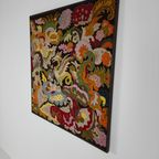 Origineel Frans Handgeborduurd Textiel – Griffin & Bloemmotief – Ca. 1930–1940 thumbnail 2