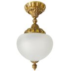 Mid-century Franse Plafondlamp Messing Opaalglas Barok Stijl 1950’s thumbnail 2