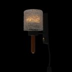 Vintage Wandlamp Hout/zwart/messing Met Bewerkt Glazen Kap, Jaren '70 thumbnail 2