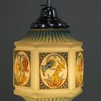 Vintage Voornamelijk Blauwe Art Deco Design Hanglamp Met Mooi Geschilderd Glas thumbnail 9