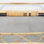 Leuke Vintage Jaren ’60 Rotan Salontafel Met Glazen Tafelblad Met Een Mooi Zwart Metalen Frame thumbnail 9