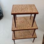 Mid Century Modern Set Of 3 Teak And Ceramic Nesting Tables, 1960S thumbnail 10