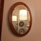 Retro Vintage Ovale Facet Spiegel, Teakhouten Ondergrond thumbnail 3