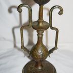 Antieke 19e Eeuwse Orientaalse Bronzen Kandelaar Jemen/india thumbnail 5