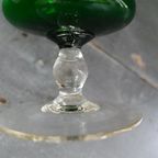 Vintage Vaas Groen Glas Op Voet Met Versieringen thumbnail 5