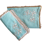 Prachtig Geborduurd Vintage Turquoise Tafelkleedje Met 3 Servetten thumbnail 8