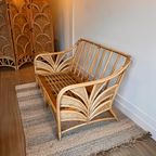 Rotan Bamboe Palm Leaf Bank 2 Fauteuils Vintage thumbnail 6