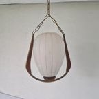 Vintage Scandinavische Teak En Glas Hanglamp. thumbnail 6