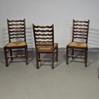 Set Of 4 Oak, Rustic, Farmhouse, Ladderback Dining Chairs With Rush Seats 1960S thumbnail 16