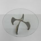 Bronzen Brutalist Salontafel Met Glazen Blad thumbnail 4