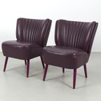 Paar Aubergine Leren Cocktailfauteuils 69042 thumbnail 2