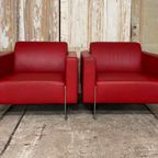 Artifort Fauteuils (2x), Model Mare. Rood Leder. Design. thumbnail 3