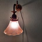 Vintage Brocante Lampje, Wandlampje, Lampje Met Glazen Kap thumbnail 3