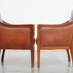 Luxe, Statige Set Van 2 Cognac Kleurige Rundleren Art Deco Design Fauteuils thumbnail 3