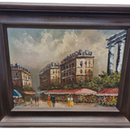 Vintage Olieverf Met Parijse Bloemenmarkt Frederic, 20e Eeuw thumbnail 7