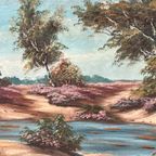 Landschap "Bloeiende Heide". Olieverf Op Doek. thumbnail 3