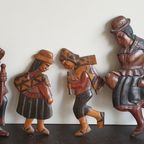 Peruaans Gezin Vintage Houtsnijwerk Muurhangers thumbnail 2