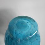 Vintage Glazen Vazenset Turquoise Handgemaakt thumbnail 4