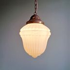 Art Deco Hanglamp In Geperst Gegoten Wit Opaline Glas thumbnail 3