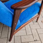 Set Vintage Deense Fauteuils Jaren 60 Ribstof Blauwe Stoelen thumbnail 22